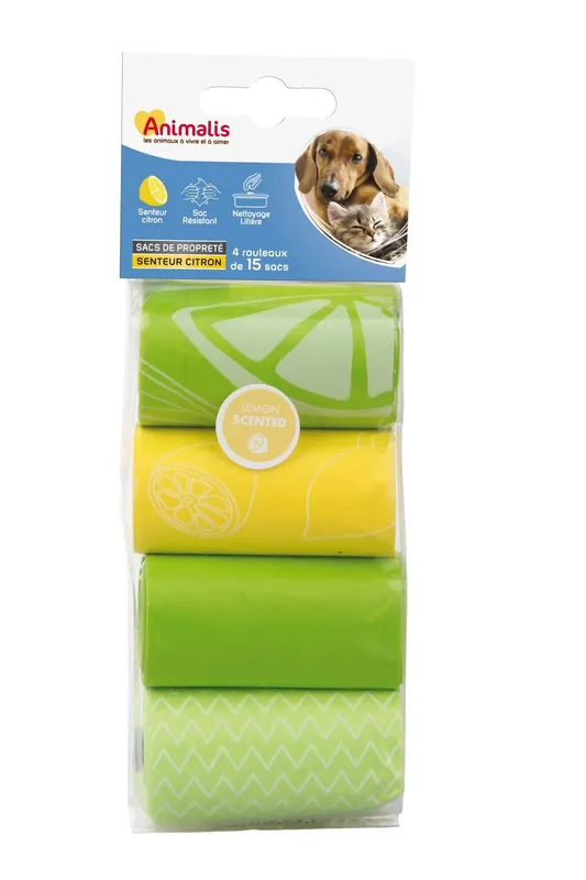 Offre Exclusive Animalis - Sacs Propreté Parfum Citron pour Chien et Chat - 4x15