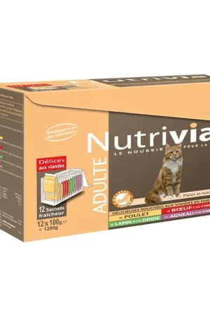 Nutrivia - Sachets Menu Délices à la Viande pour Chat Adulte - x12 Meilleure Vente