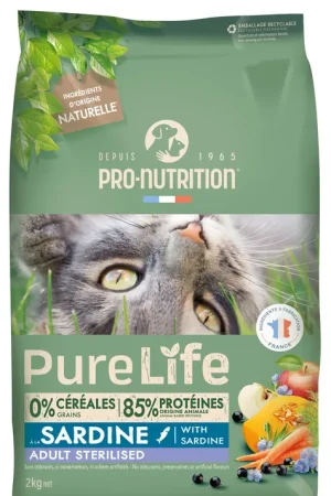 Pro Nutrition - Croquettes Pure Life Chat Sterilised Sardine Pour Chat Nouveauté