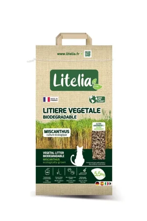 Litelia - Litière Végétale en Granulés de Miscanthus pour Chats - 5,5Kg Affaire À Saisir