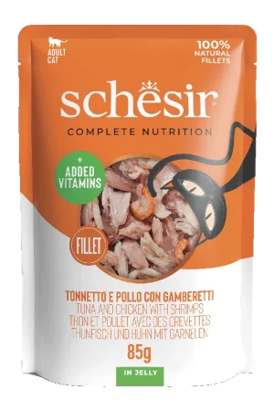 Schesir - Sachet en Gelée Complete Nutrition Thon Poulet avec Crevettes pour Chats - 85g Promotion Saisonnière
