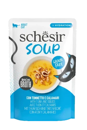 Gros Lot Schesir - Soupe Rich Broth avec Thon et Calamars pour Chats - 40g