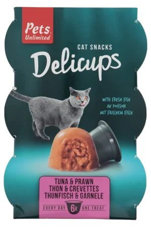 Pets Unlimited - Friandises Delicups au Thon et Crevettes pour Chat - 6x22g Top Vente
