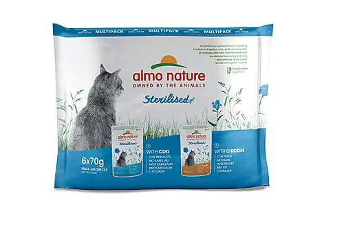 Almo Nature - Multipack Holistic Sterilised au Cabillaud et Poulet pour Chats - 6x70g Seulement Aujourd’hui