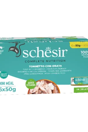 Dernier Modèle Schesir - Boite Complete Nutrition en Gelée Thon et Dorade pour Chats - 6x50g