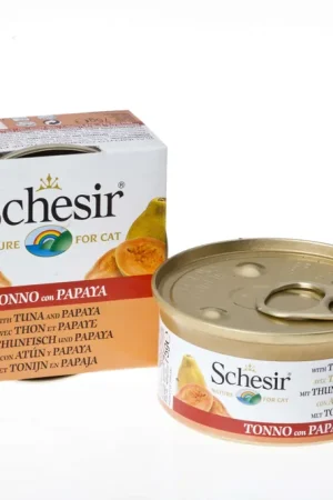 Bon Plan Schesir - Boîte Pâtée au Thon et Papaye avec morceaux de Fruits pour Chat - 75g