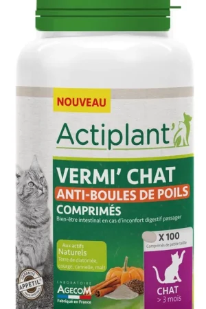 Actiplant' - Comprimés Vermi' Chat Anti Boules de poils pour Chat - x100 Top Vente