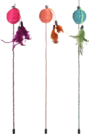 Paiement Sécurisé Flamingo - Jouet Canne à Pêche Glitty + Balle Plumes pour Chats - 42cm