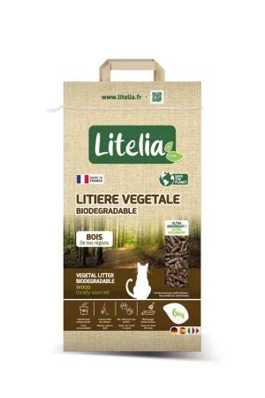 Litelia - Ltière Végétale en Granulés de Bois pour Chats - 6Kg Livraison Express