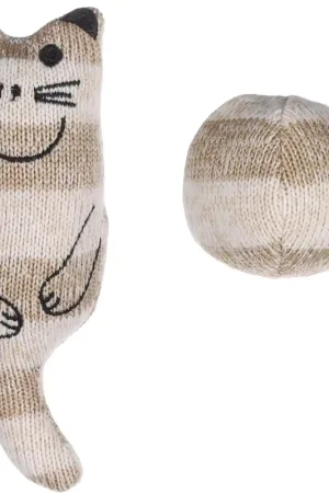 Produit De Marque Flamingo - Jouet Faci + Balle Rayé pour Chats - Brun