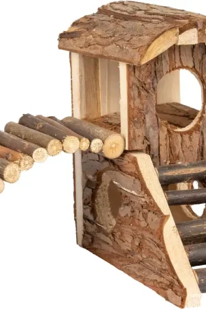 Offre Exclusive Flamingo - Maison Marky en Bois avec Pont pour Rongeurs - 19x16,5x16,5cm