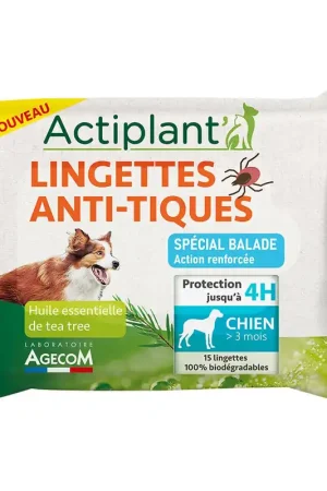 ActiPlant' - Lingettes Anti-tiques Spécial Balade pour Chien - x15 Expédié Aujourd’hui
