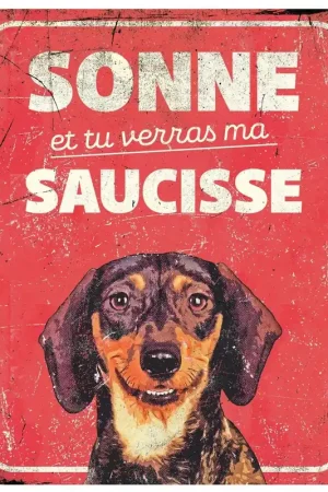 D&D - Panneau d'avertissement dachshund fr - 25x20x03cm rouge Offre Du Jour